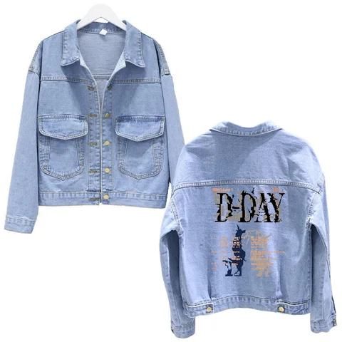SU/GA Kpop AgustD D-DAY Vocal Concert Same Vintage Denim Solid Color Long Sleeved Cotton Bt Jack Y2K Oversize Hip Hop Top Coat