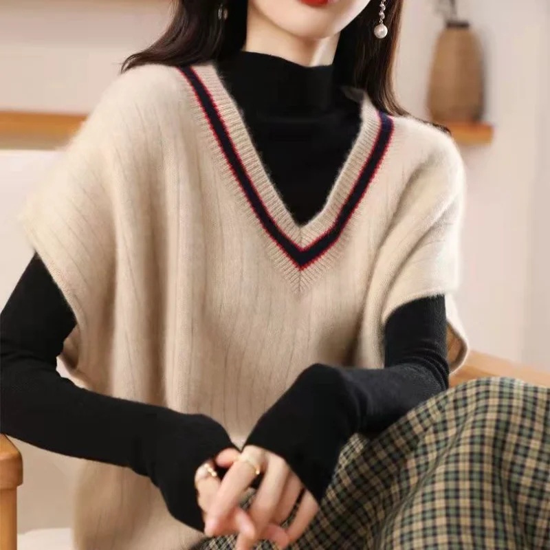 

Свитер, жилет для женщин, однотонный Свободный вязаный жилет без рукавов, топы, женские универсальные Простые повседневные кашемировые пал...