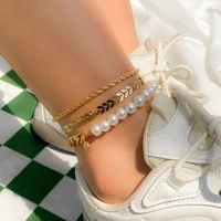 purui bbohemia multilayer metal anklet vintage patchwork pearl chain for women metal twisted rope link anklet beach accessories