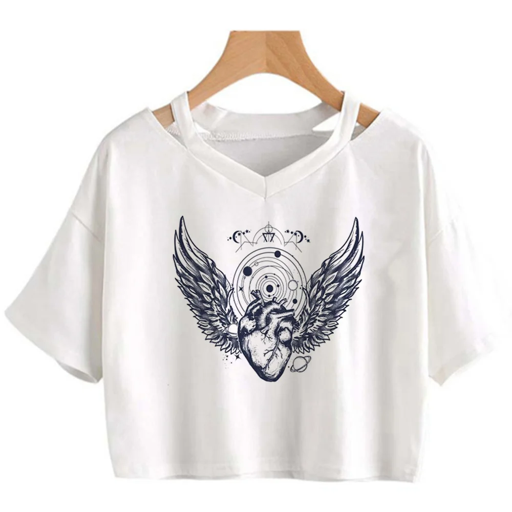 

Женский винтажный укороченный топ в стиле гранж, с принтом сердца