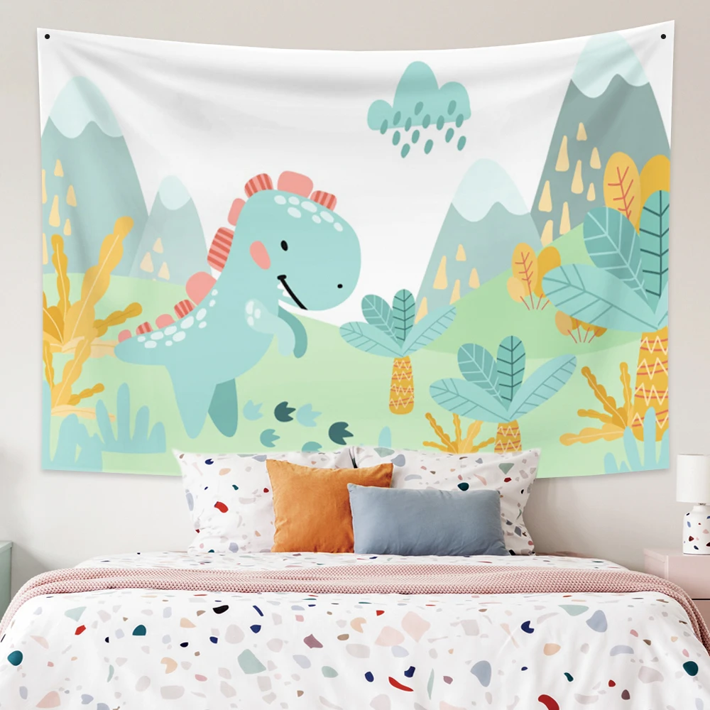 

Kawaii Room Decor Tapestry Cartoon Jungle Dinosaur Aesthetic Wall Hanging Baby Bedroom Sheet Background Yoga Dormitory Blanket