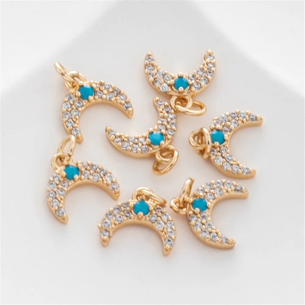 

14k gold inlaid zircon color zirconium small lovely moon pendant 9mm beautiful small fresh diy accessories