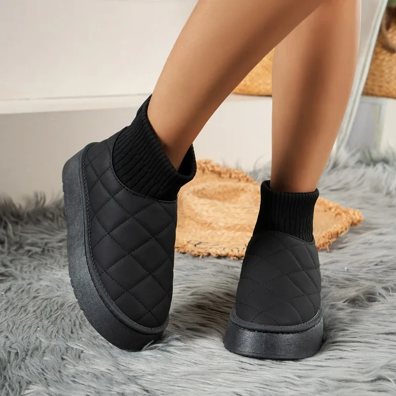 

Ladies Shoes 2023 Ankle Women's Boots Warm Snow Boots Women Sewing Round Toe Knitted Stretch Slip-on Platform Casual Shoes Women