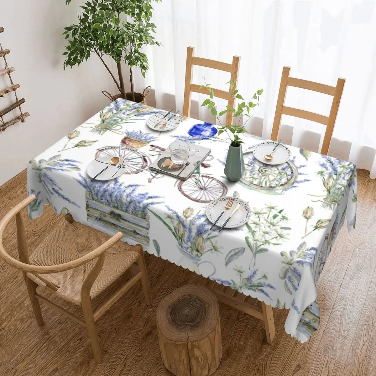 

Rectangular Waterproof Lavender Flower Pattern Table Cover Rustic Style Floral Table Cloth Tablecloth for Dining