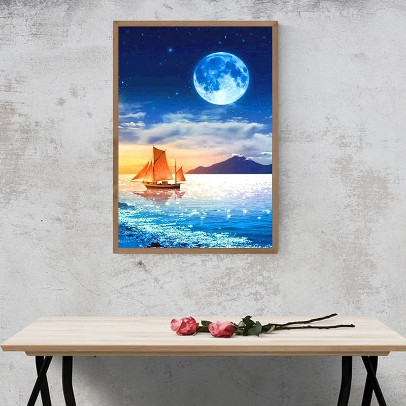 DIY Diamond Painting Art Wall Decoration Home Office Sailboat At Sea