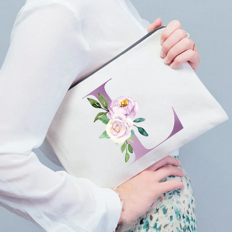 Flowers Alphabet Printed Wedding Bridesmaid Gifts Makeup Bag Bachelorette Party Toiletries Organizer Pouch Purses Cosmetic Bags