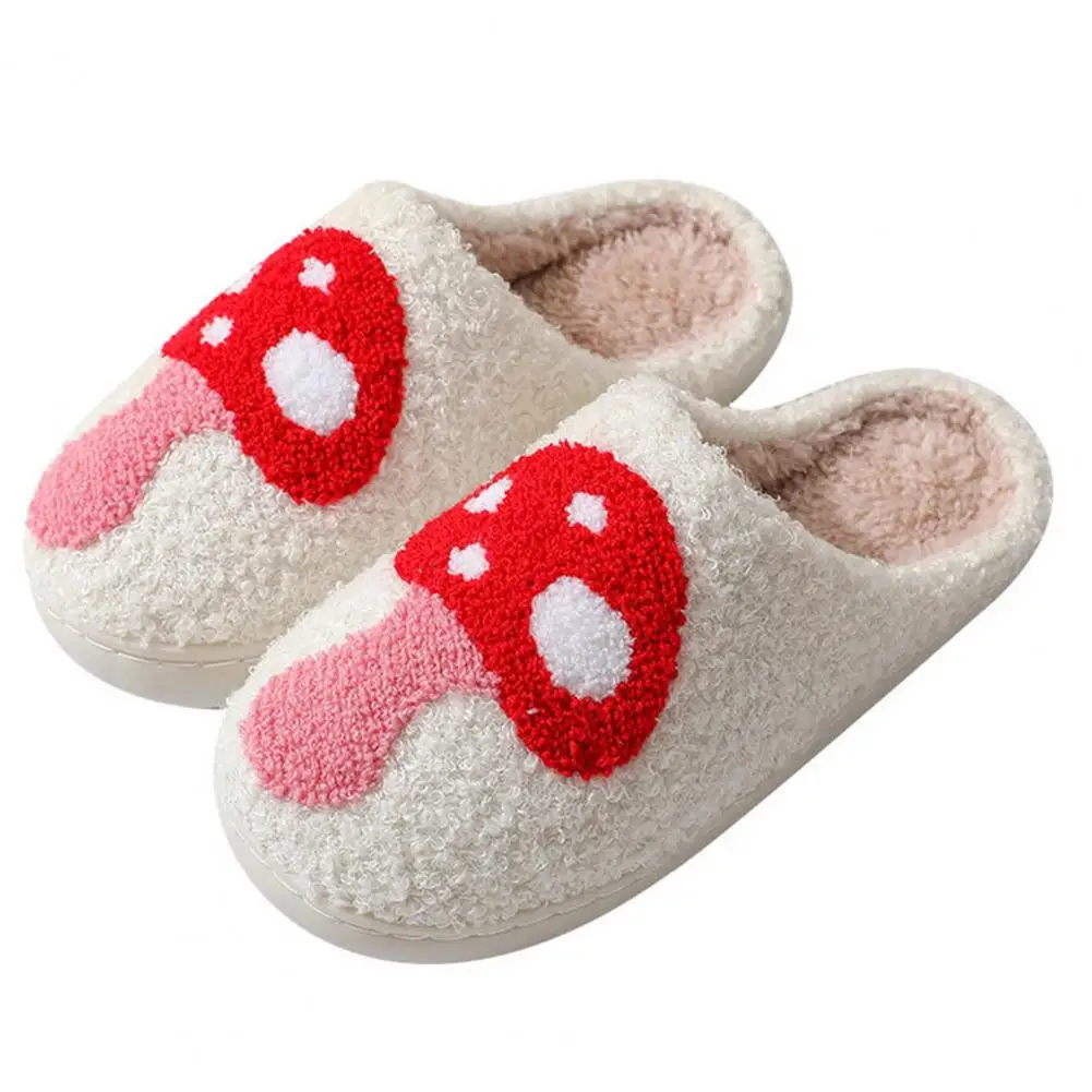 

Anti-slip Slippers Warm Cozy Plush Home Slippers Festive Autumn Winter Footwear for Men Women Mushroom Pumpkin Christmas Elk
