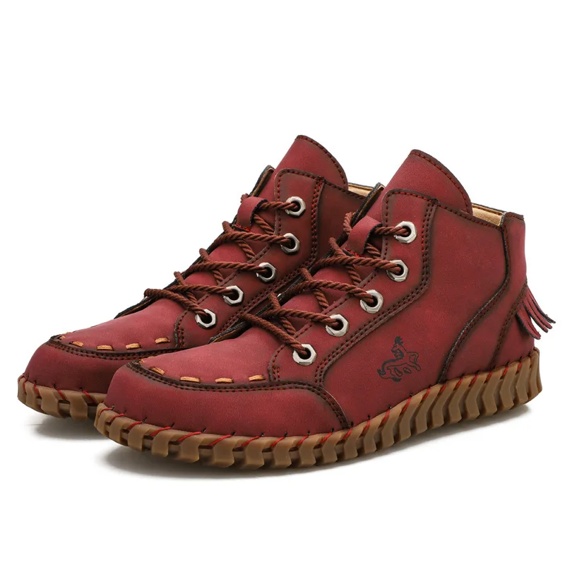 Ladies Casual Shoes Women Flat  Round Shape Genuine Leather Lace Solid Color Waterproof and Non Slip