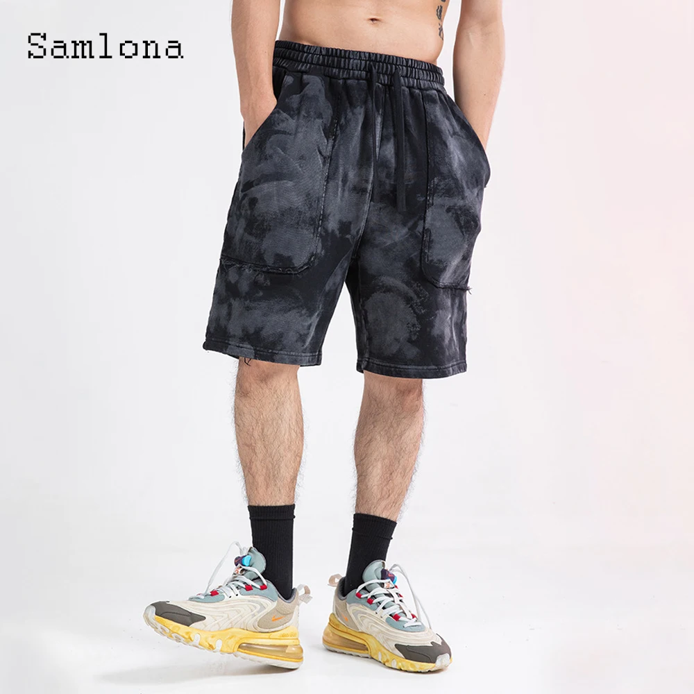 Samlona Men Fashion Leisure Shorts 2022 Summer New Tie Dry Half Pants Sexy Drawstring Shorts Male Casual Stand Pocket Shorts