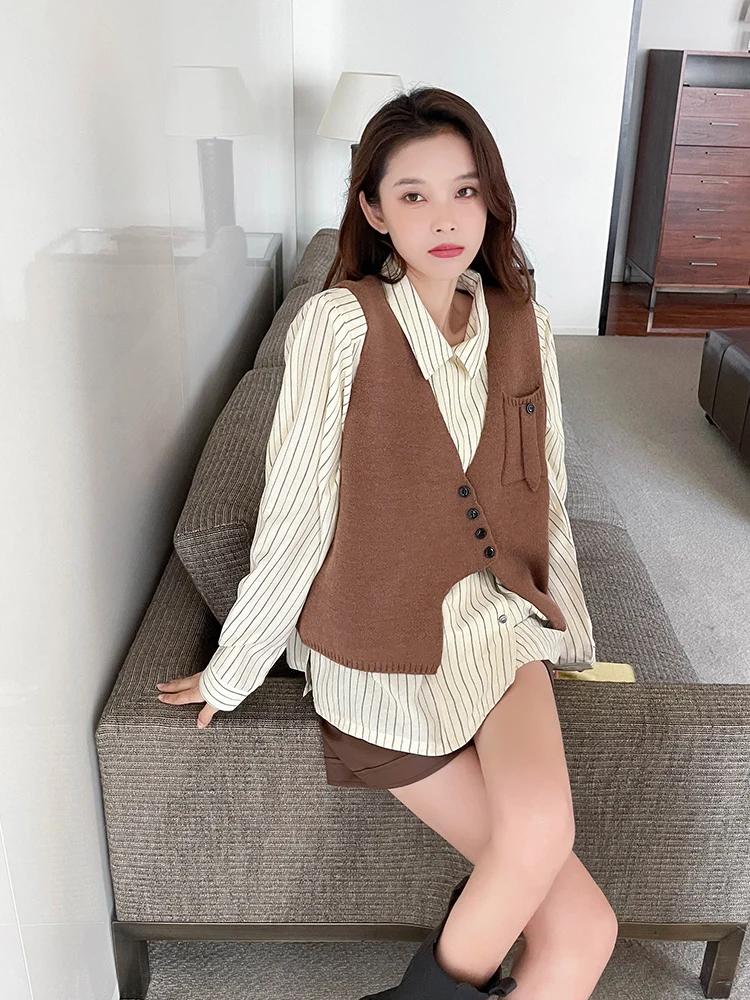 Весенняя одежда. Новое поступление 2024. Ранняя весна. Вязаный жилет. Рубашка. Легко