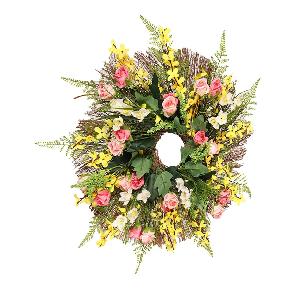 

Simulated Wreath Decorative Rattan Rose Garland Pendant Festival Wall Adornment