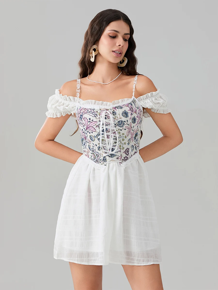 Женский укороченный корсет без рукавов с цветочным принтом