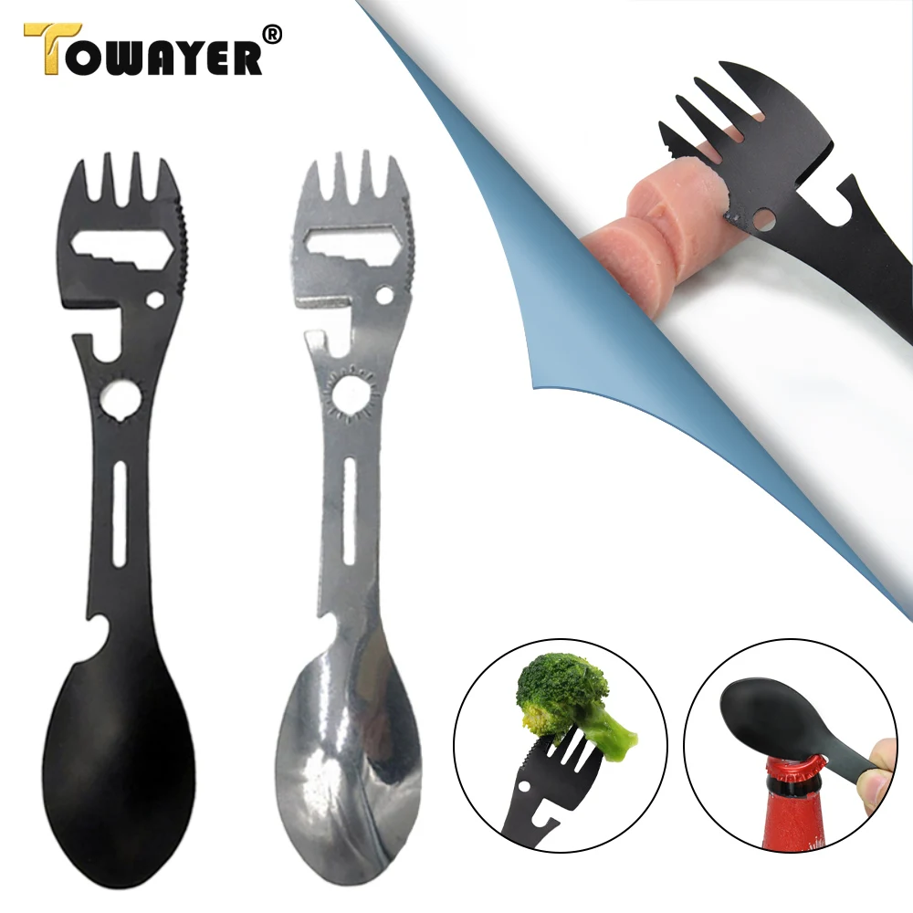 

Camping Fork Spoon Multi Function Spoon 10 In 1 Integrated Fork Spoon Outdoor Fork Spoon Picnic Cutting Knife Bottle Can Opener