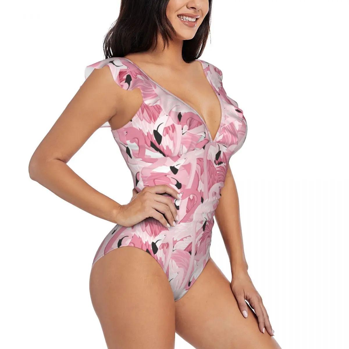 

Ruffle 2023 Women Sexy One Pieces Swimsuit Swimwear Female Pink Flamingos Pattern Monokini Bathing Suit Beachwear