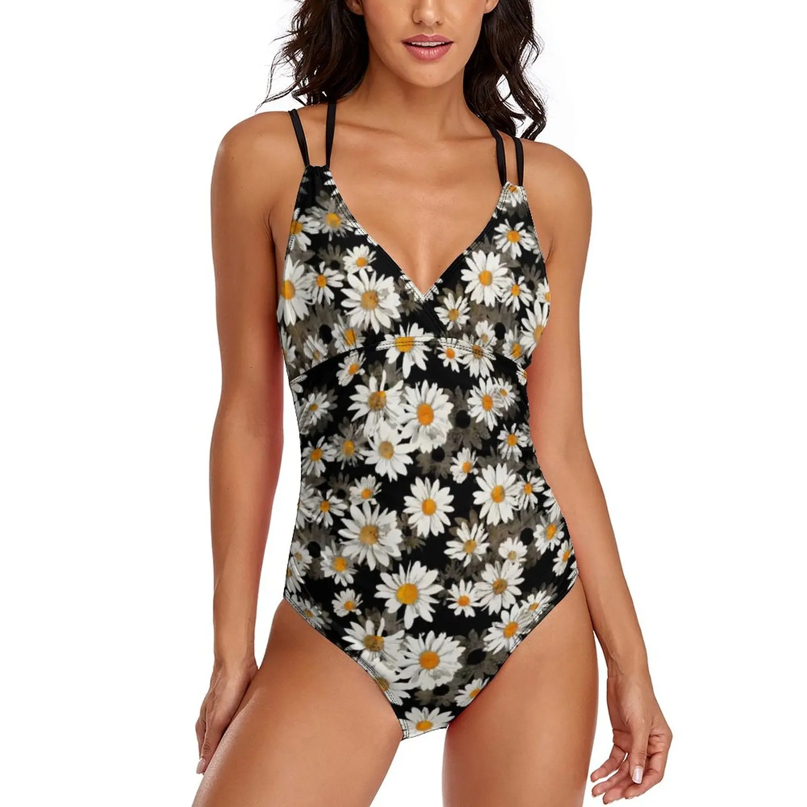 

Шикарный купальник с белыми маргаритками, привлекательный купальник с цветочным узором, Цельный купальник с пуш-апом, дизайнерские купальные костюмы, пляжная одежда