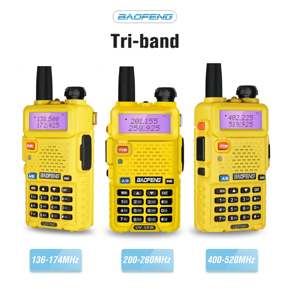 Baofeng Tri-Band UV-5R III Walkie Talkie VHF UHF 220-260MHz Ham Transceiver Portable 5W Two way Radio UV5R UV 5R Update Intercom