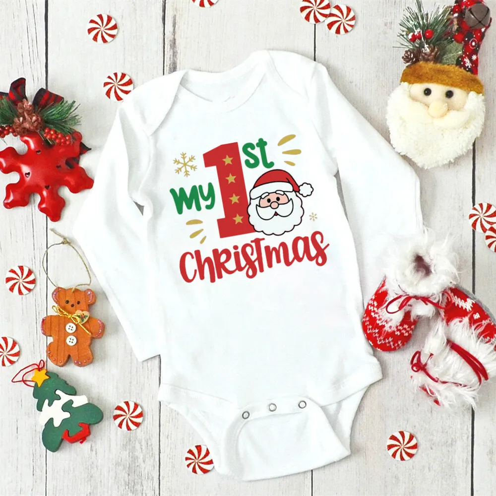 

My 1st Christmas Print Newborn Bodysuits Body Baby Clothes Xmas Party Gift Boys Girls Long Sleeve Jumpsuit Winter Holiday Outfit