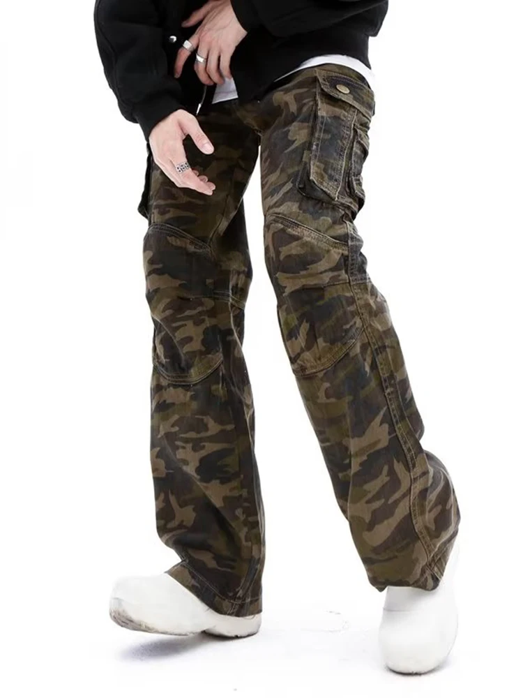 Hip -hop Heavy Camouflage Work Clothes Men and Women's Retro Side Pocket Loose Casual Tactical Camouflage Cargo Trousers Jeans