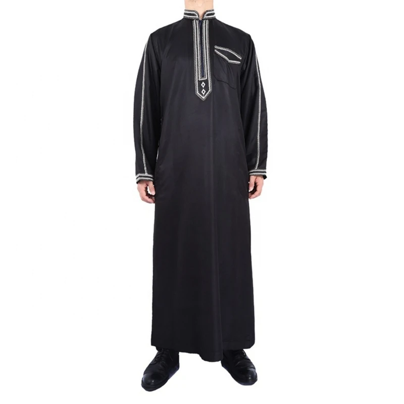 Fashion Men's Thobe Ethnic Style Shirt Ramadan Gown Moroccan Robe Long Sleeve