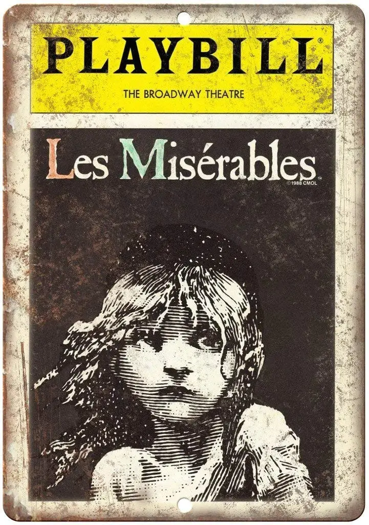 

Keviewly Playbill Broadway Theatre Les Miserables Tin Sign Vintage Wall Poster Retro Iron Painting Metal Plaque Sheet for Bar Ca