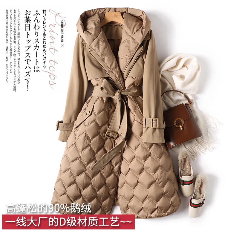 Luxury Design Casaco Feminino Inverno 2022  90%  White Goose Down  Winter Coats Women  Slim Thin Belt  Coat Women  Casacos