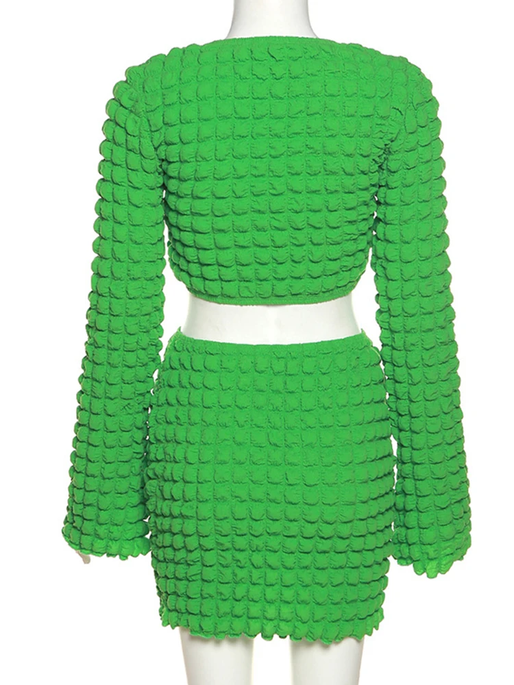 Женский модный комплект с топом и юбкой зеленый из двух предметов уличная одежда