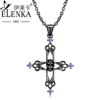 original design hip hop s925 sterling silver cross skull pendant necklace for women punk personality diy jewelry gifts for girls