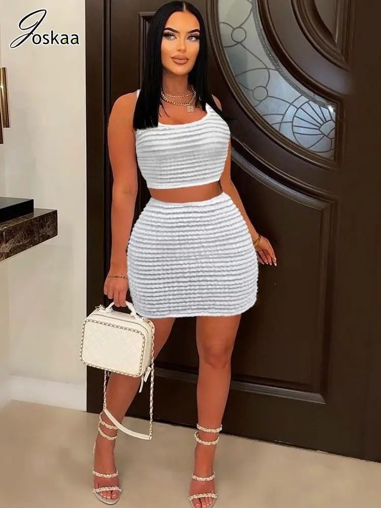 

Joskaa/Повседневный Белый комплект из двух предметов; Женская потрясающая укороченная майка и мини-юбка на молнии; Летняя коллекция 2023 года; Од...