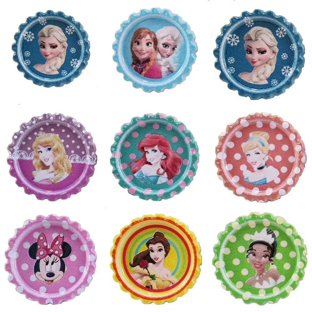 Disney Mickey Princess 33mm Inside Round Flattened Bottle Caps For DIY Hairbow Crafts Hair Bows Necklace Jewelry Accessories
