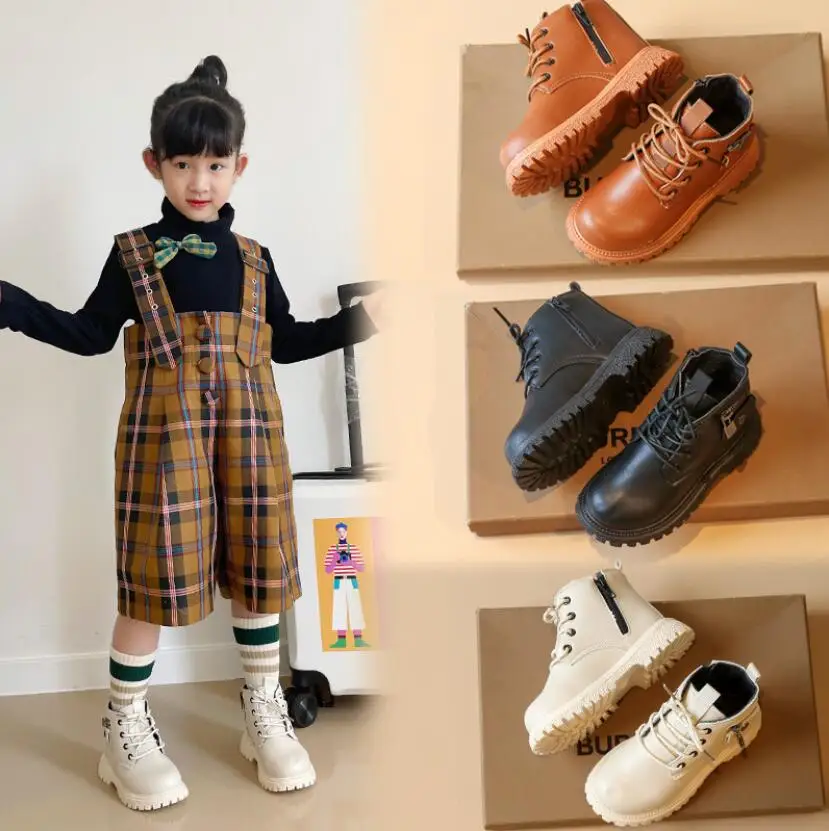 

2022 New Autumn Winter Girls Boots Leather Kids Boots Double Zip Design Waterproof Ankle Fashion Children Boots Size 21-30 Cute