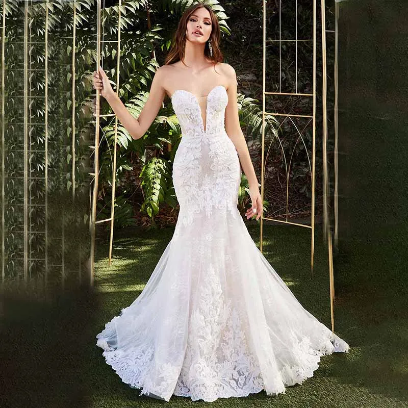 

Sexy Sweetheart Mermaid Wedding Dresses Sleeveless Lace Appliques Bridal Gowns Custom Made Vestido De Novia