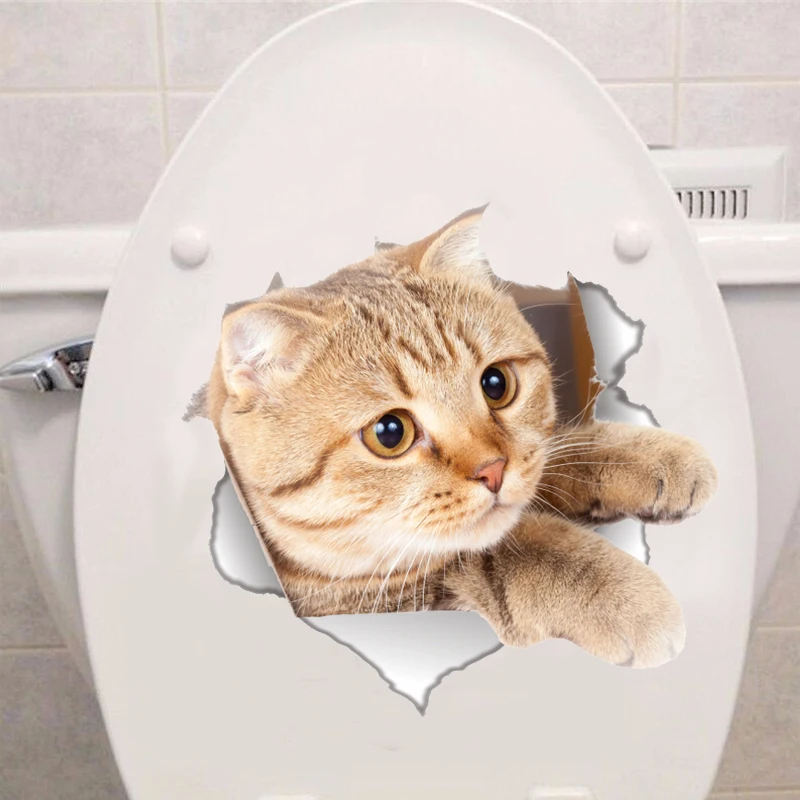 Фото 3D забавная наклейка с котом для туалета, наклейка на крышку унитаза, наклейки на стену, аксессуары для туалета с животными, украшения для дома и ванной комнаты №1