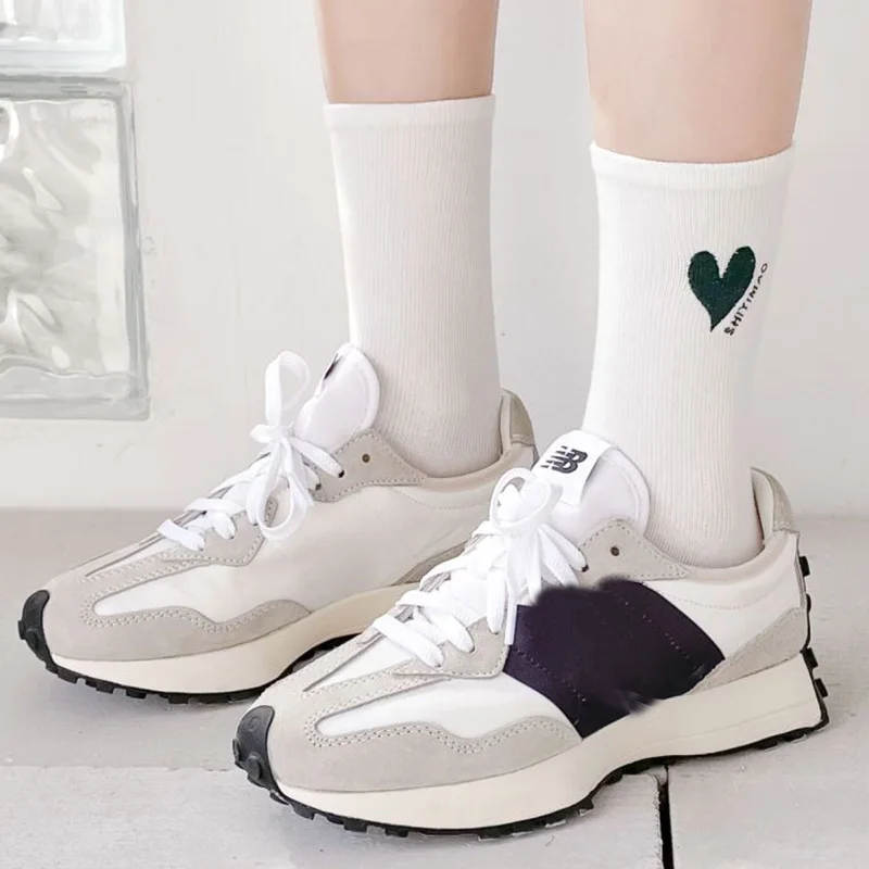 6 Pairs Socks For Women Christmas Gift Embroidered Heart Cotton Socks Korean Streetwear Winter Long Socks Woman Harajuku Style