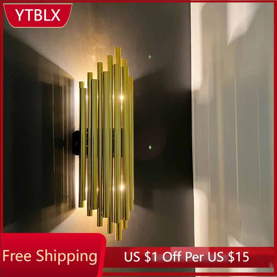 

IWP Postmodern Copper Wall Light Gold Aisle Lights Indoor Decorative LED Sconce Lamp For Living Room Dining Hall Stair Loft Lamp
