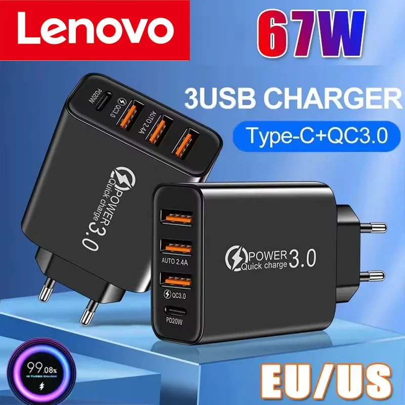Фото Оригинальное зарядное устройство для телефона Xiaomi 67 Вт, 3 USB + PD Type-c, зарядное устройство для мобильного телефона, многопортовая зарядная головка для путешествий для Xiaomi iPhone №1
