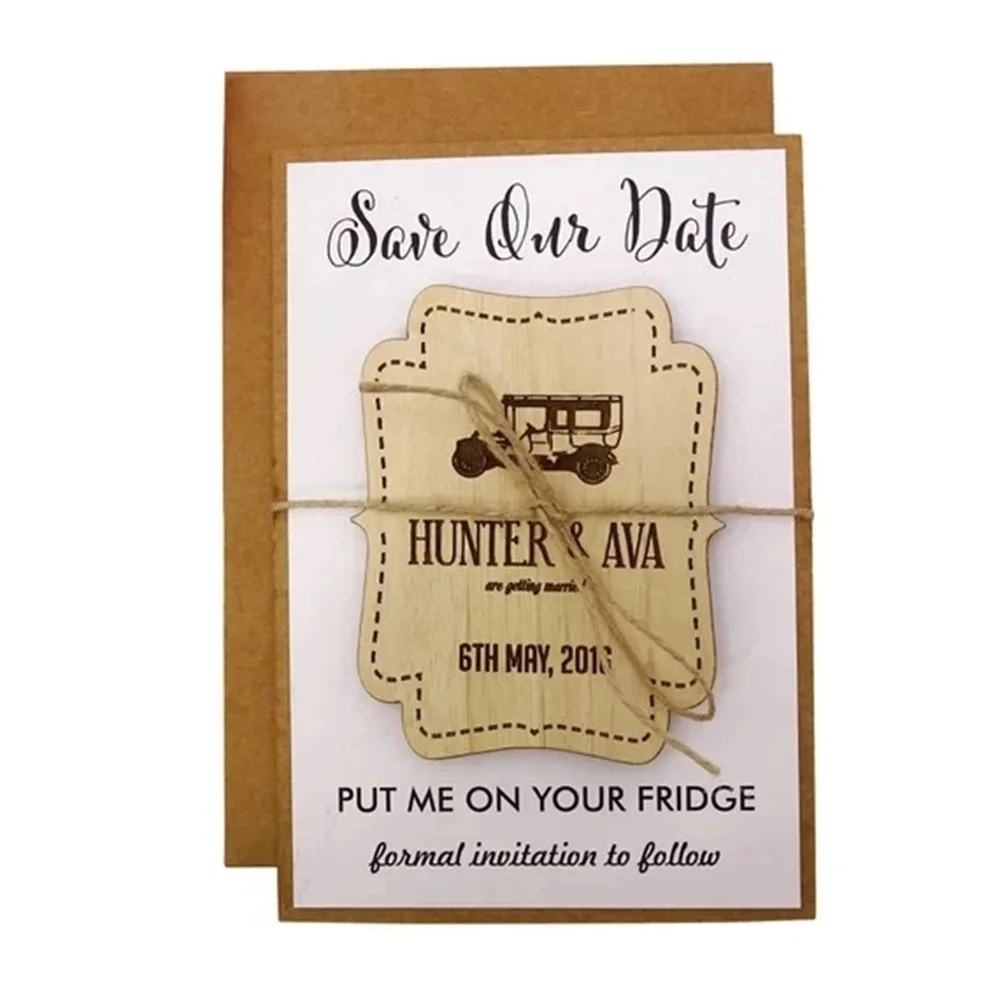 

Personalize Names Date Engraved Wooden Card Save The Date Wedding Invitations Magnets,Save The Date Magnet, Wedding Gifts