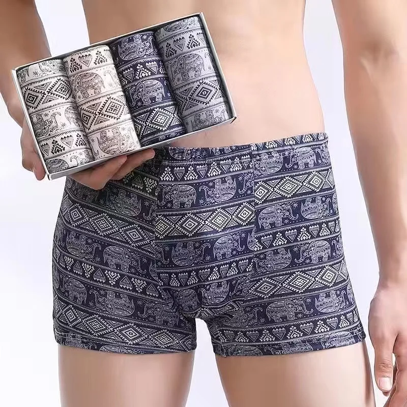 New Men's Underpants Summer Man Thin Breathable Underpants Male Fashion Print Boxer Shorts Plus Size L-4XL