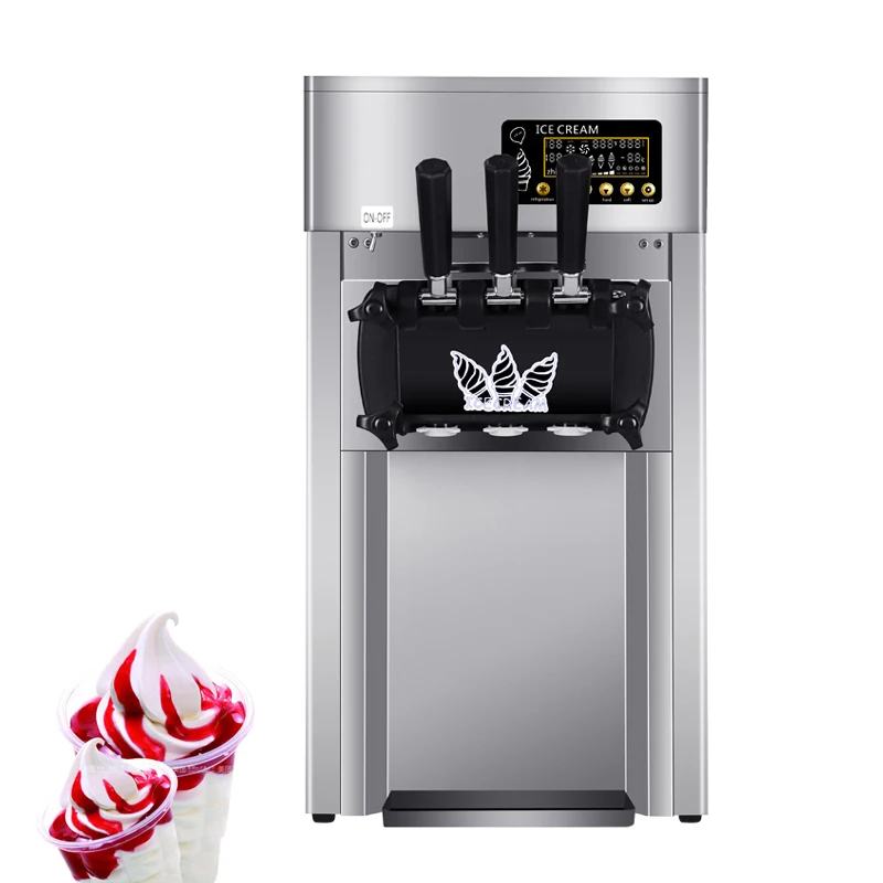

18-22L / H Soft Ice Cream Maker Commercial Countertop 2+1 Flavors Sweet Cones Freezing Equipment Vending Machine