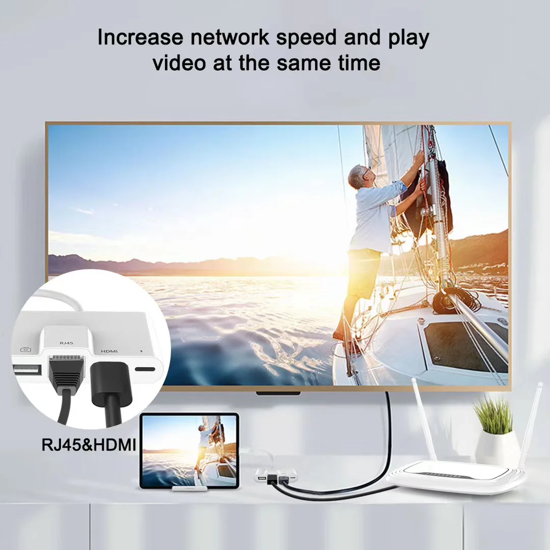 4K 2klightning к Rj45 Ethernet LAN HDMI-совместимый адаптер ТВ USB-концентратор OTG Зарядка для iPhone