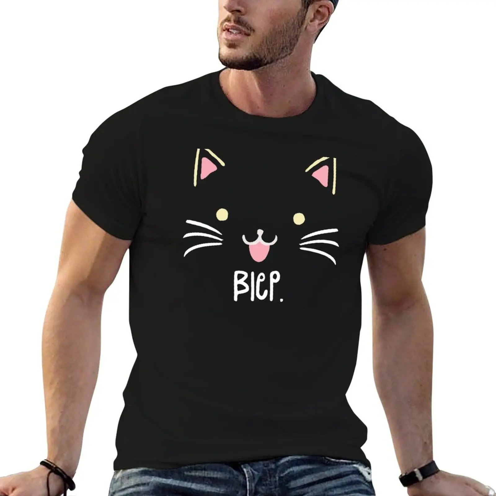 Фото Футболка Cute Cat Blep, хлопковая футболка, 100% хлопок, мужские футболки, комплект мужских хлопковых футболок, хлопковая футболка №1