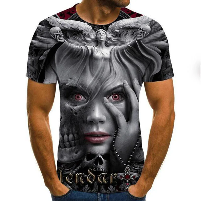 

Fashion Horror Werewolf 3D Printing Men T-shirt Beautiful Fear Girl Harajuku Male Top Tees Loose Oversized Teenager Short Sleeve