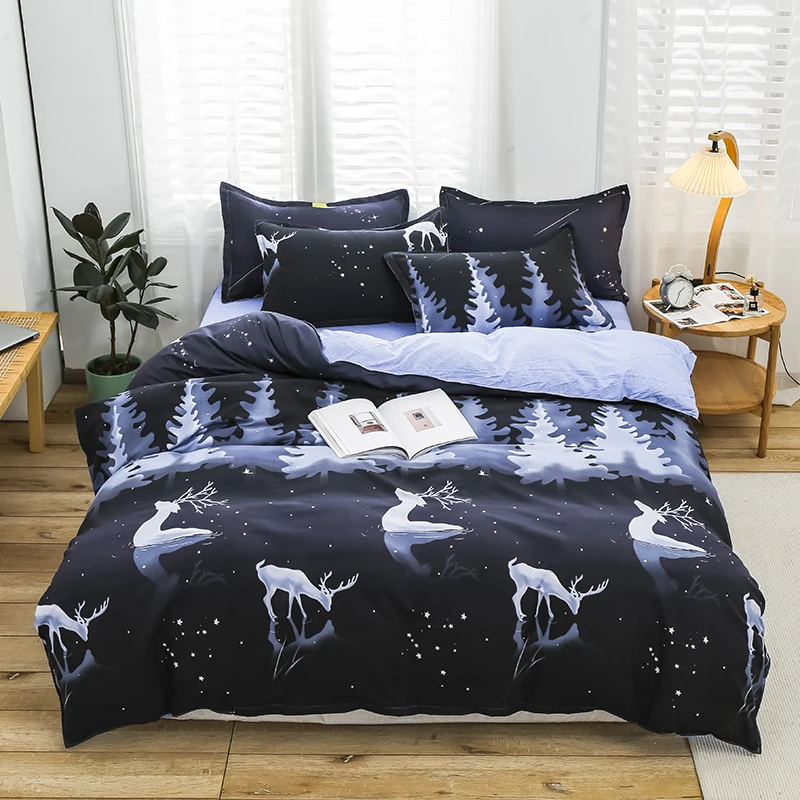 

Simple Bedclothes Black Elf Deer Multi-size Duvet Cover Double with Zipper for All Season Kids Boy Girl Bedding Soft Quilt Cover