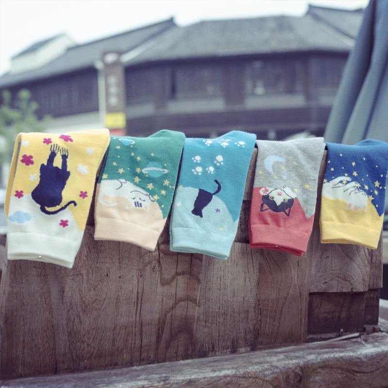 

New Winter Spring Warm Soft Cotton Funny Cute Cartoon Kitten Socks Women Cat Paradise Happy Animal Christmas Gift Sokken