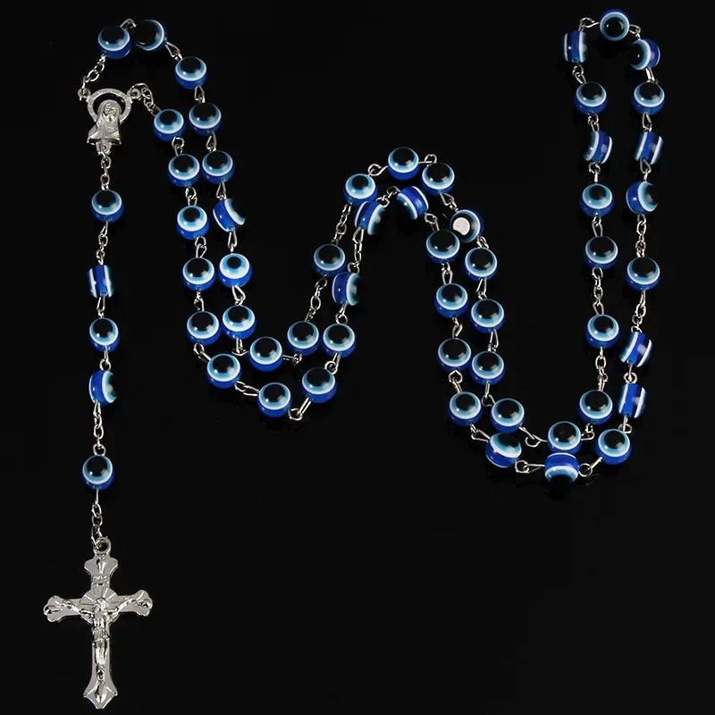 

Catholic Cross Rosary Prayer Necklace For Women Mary Blessing Rosary Prayer Necklace Evil Eye Long Neck Lace Beads Necklaces