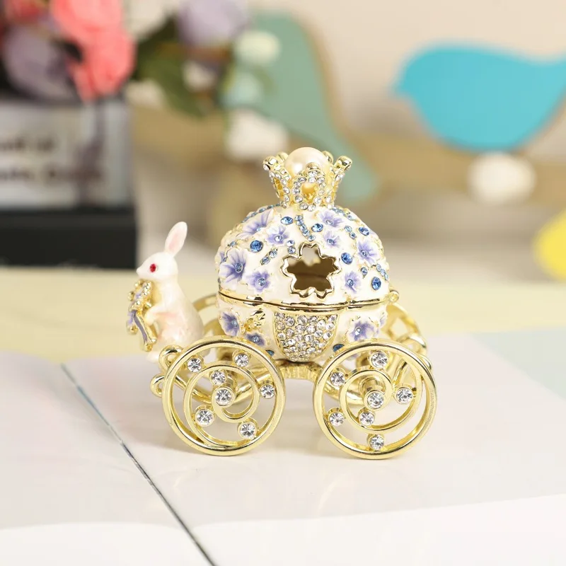 

Bouquet Rabbit Pumpkin Carriage Jewelry Box Small Jewelry Storage Box Enamel Color Craft Decoration Gift Home Decor