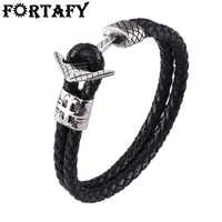 fortafy cross anchor bracelets genuine leather bracelet men stainless steel anchor bracelets bangles for male jewelry fr0485