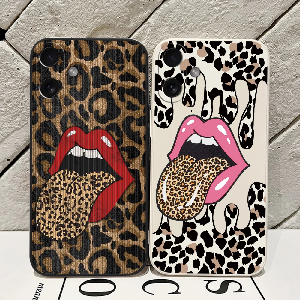 Hot Red Lip Leopard Print Phone Case For Xiaomi Redmi Note 13 12 12S 11 11S 10 9 8 7 Pro Plus 4G 5G Soft Silicone Back Cover