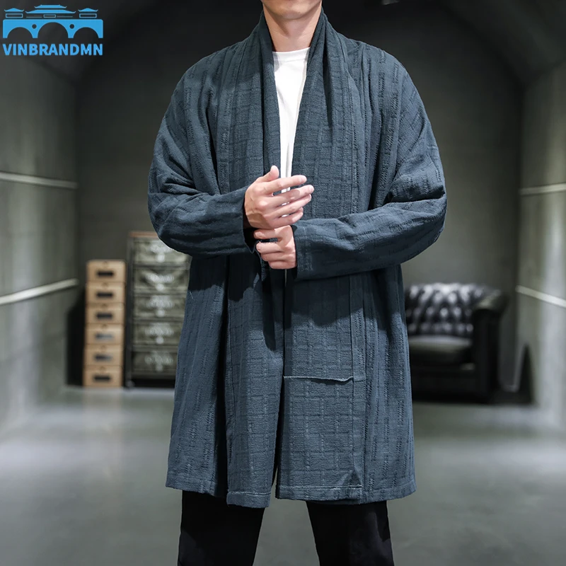 

Осенне-зимняя мужская ветровка в китайском стиле льняная накидка ханьфу кардиган Солнцезащитная накидка пальто японское кимоно