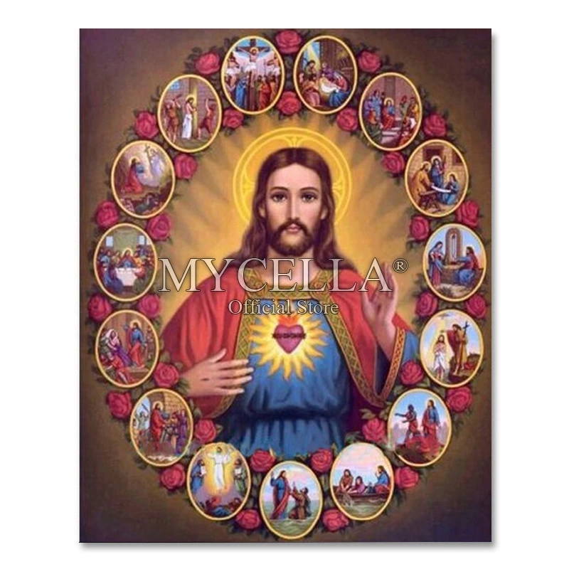 

Jesus 5D DIY Diamond Painting full Square Mosaic Embroidery Religious Cross Stitch Gift pintura de diamante decoración hogar