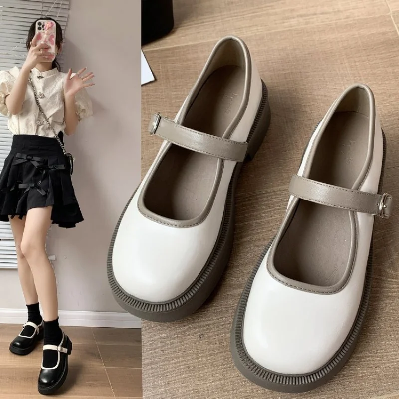 

Round-Toe PU Chunky Heel Lolita Rubber Pumps Mid Heel(3-5cm)Low Shoes